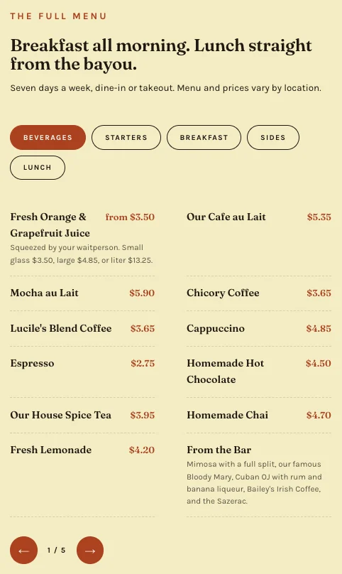 Lucile’s interactive menu