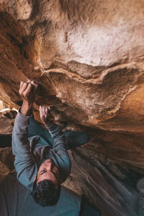 Bouldering, sandstone roof